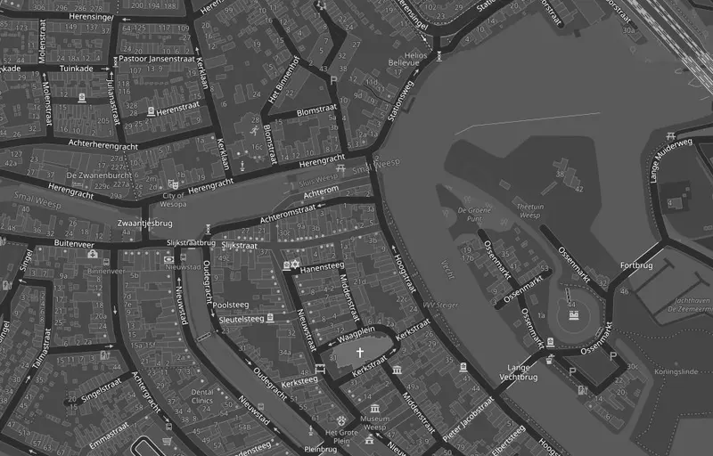 Kaart van de binnenstad van Weesp met de Slijkstraat